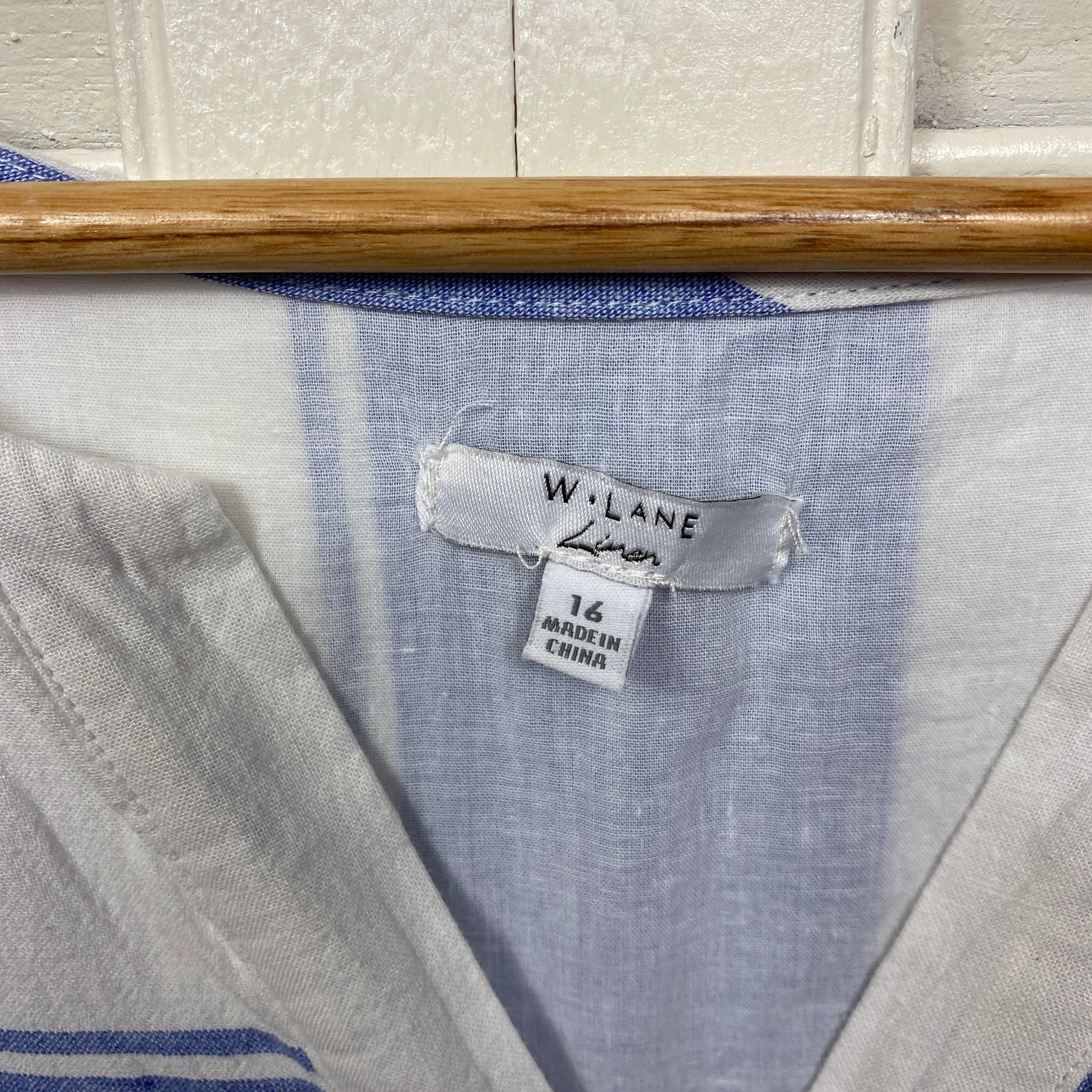 W Lane Linen Dress Size 16 Short Sleeve Striped - Image 4