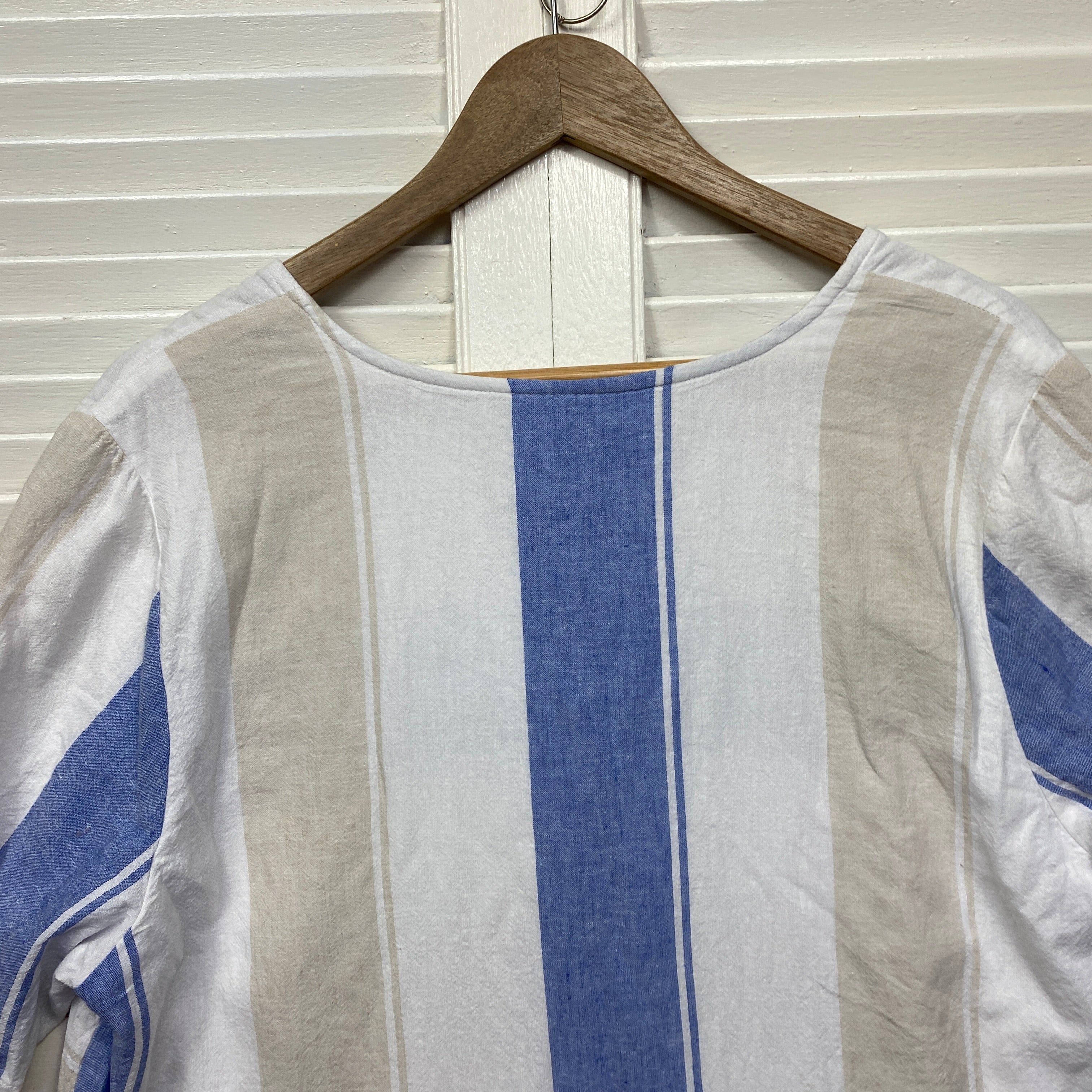 W Lane Linen Dress Size 16 Short Sleeve Striped - Image 6
