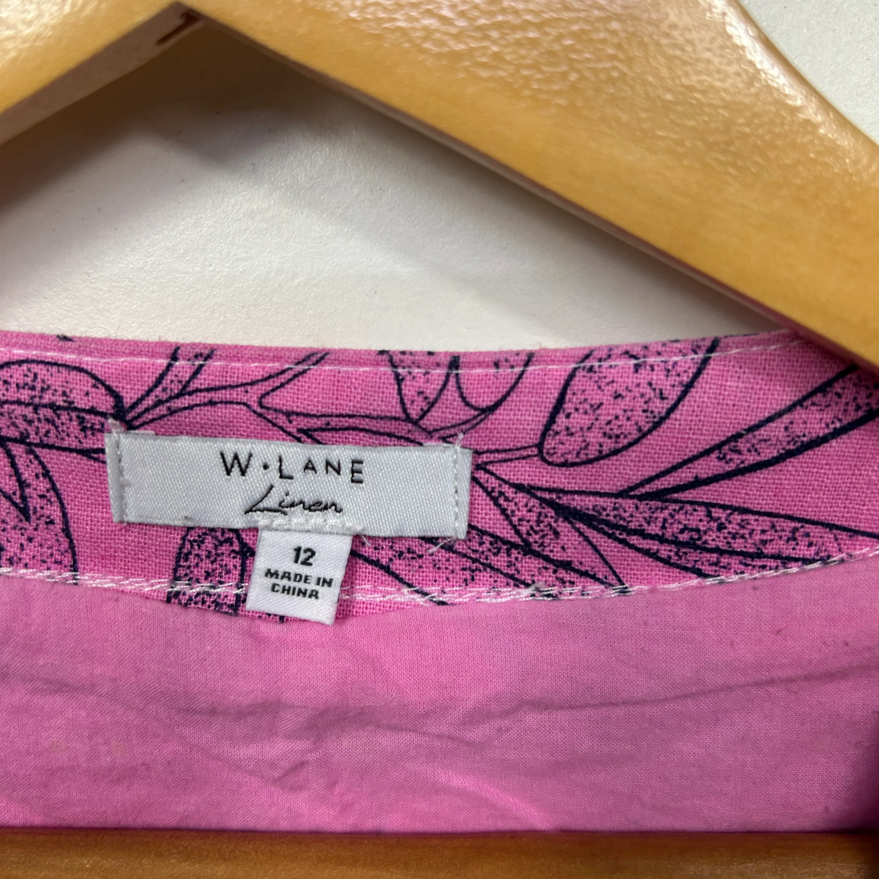 W. Lane Pink Linen Leaf Print Dress - Size 12 - Image 2
