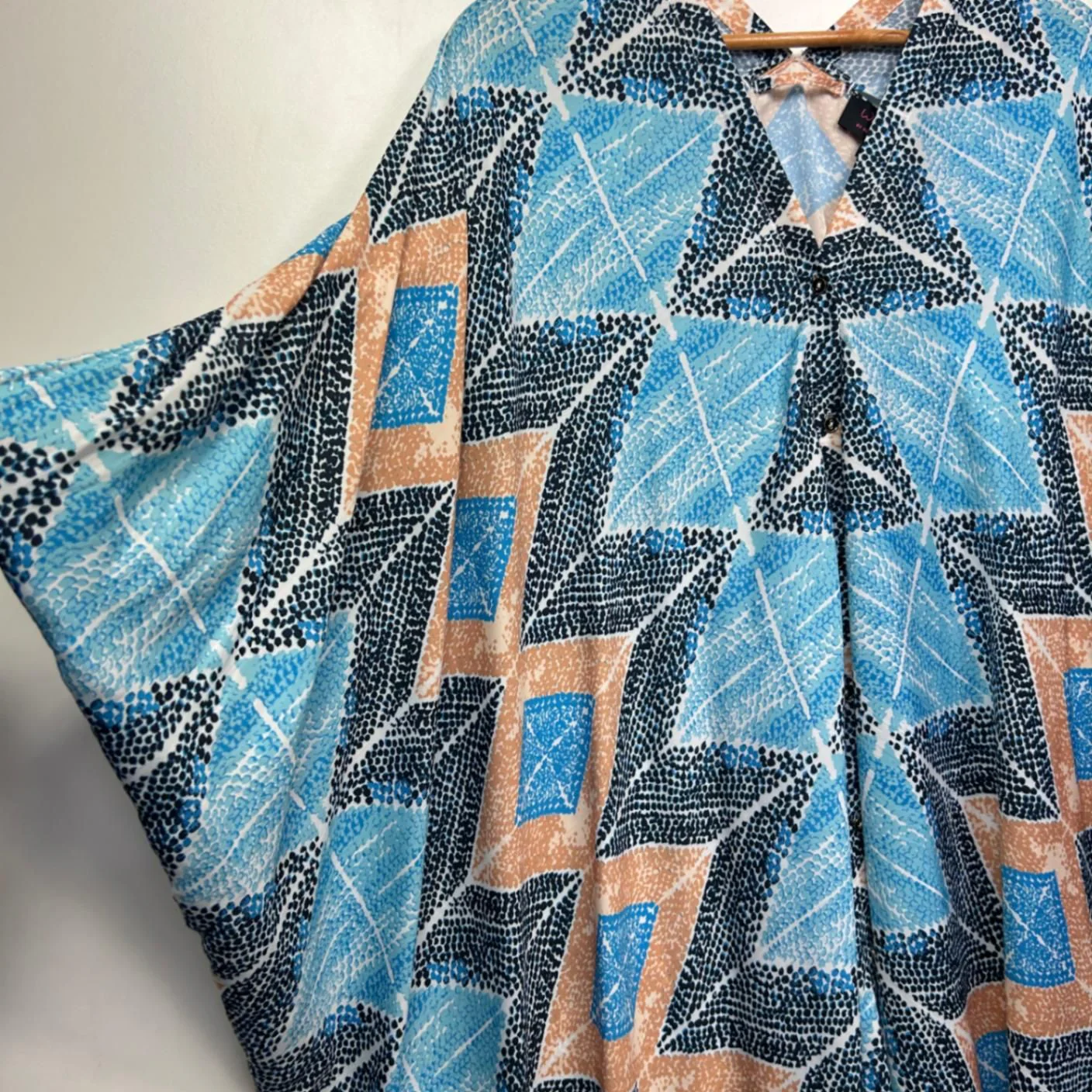 Wayne Cooper Blue Short Sleeve Long Kaftan Dress One Size - Image 5