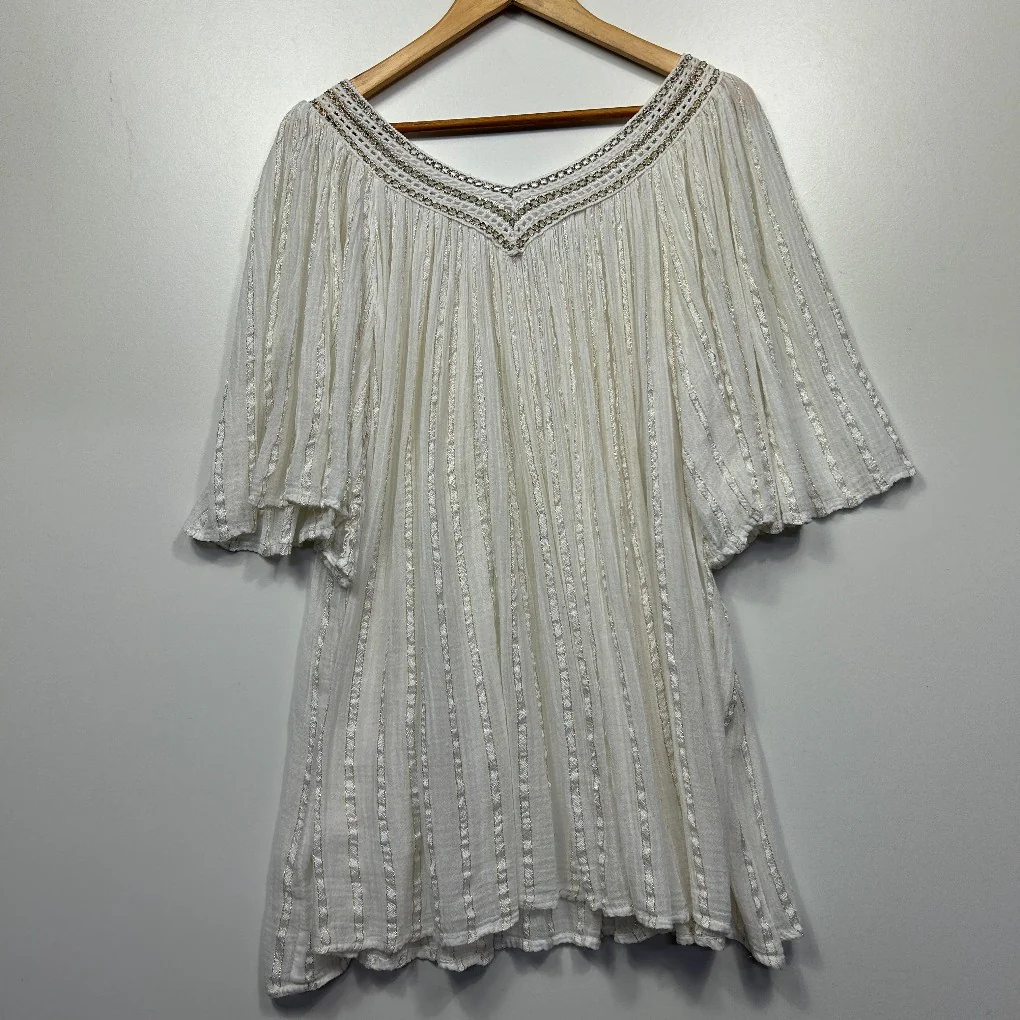 White Boho Striped Top - Size 14/16 - Image 2
