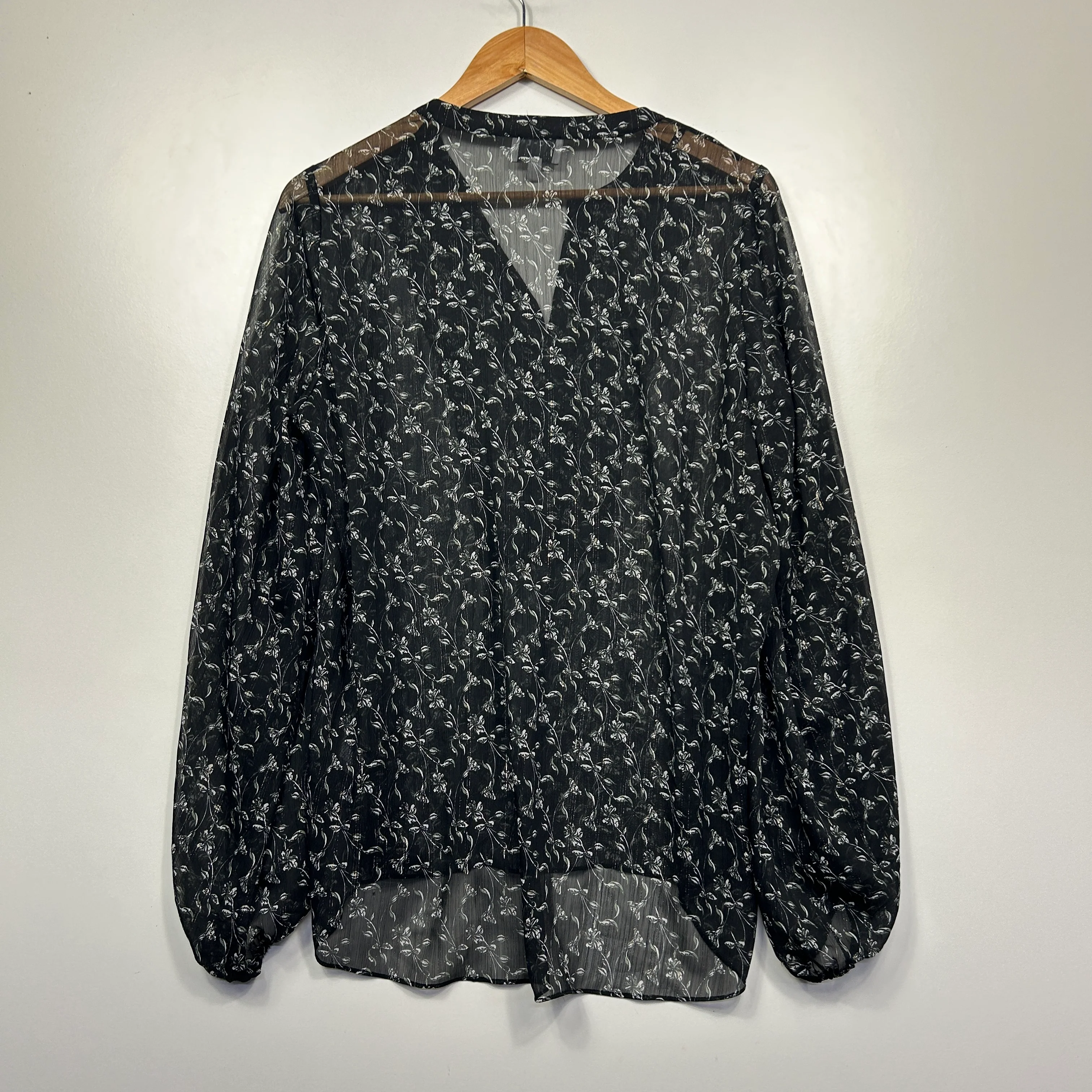 Witchery Black Silver Floral Sheer Blouse - Size 12 - Image 5