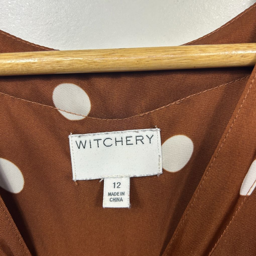 Witchery Brown Polka Dot Top - Size 12 - Image 3