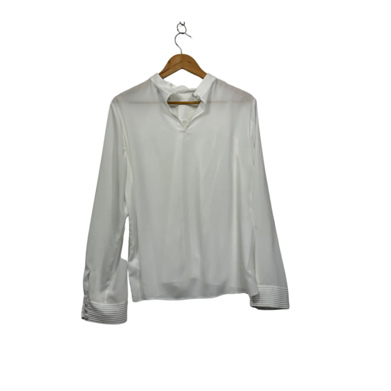 Witchery Long Sleeve Pleated Sheer High Neck Blouse Size 14 - Image 2