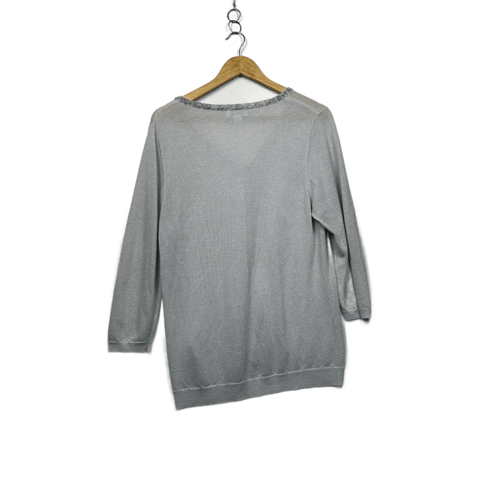 Wombat Silver Metallic Beaded Long Sleeve V-Neck Open Front Top Size 2XL 16 18 - Image 2