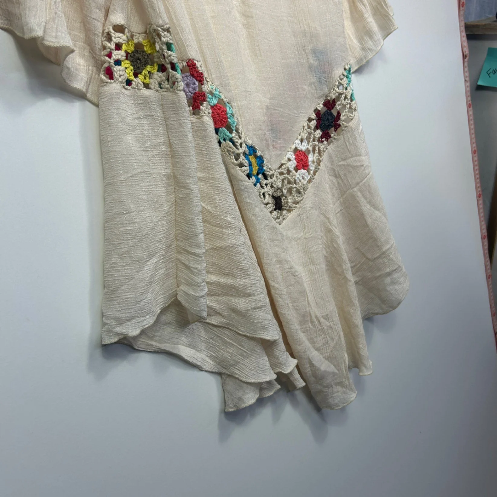 Womens Cream Crochet Trim Boho Tunic Top Size 12-14 - Image 5