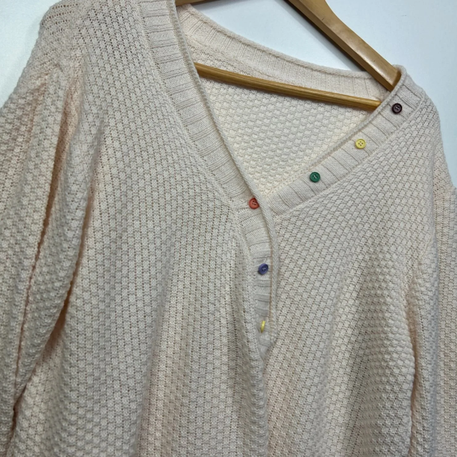 Womens Cream V Neck Long Sleeve Knit Jumper Cardigan Size 2XL - Image 4