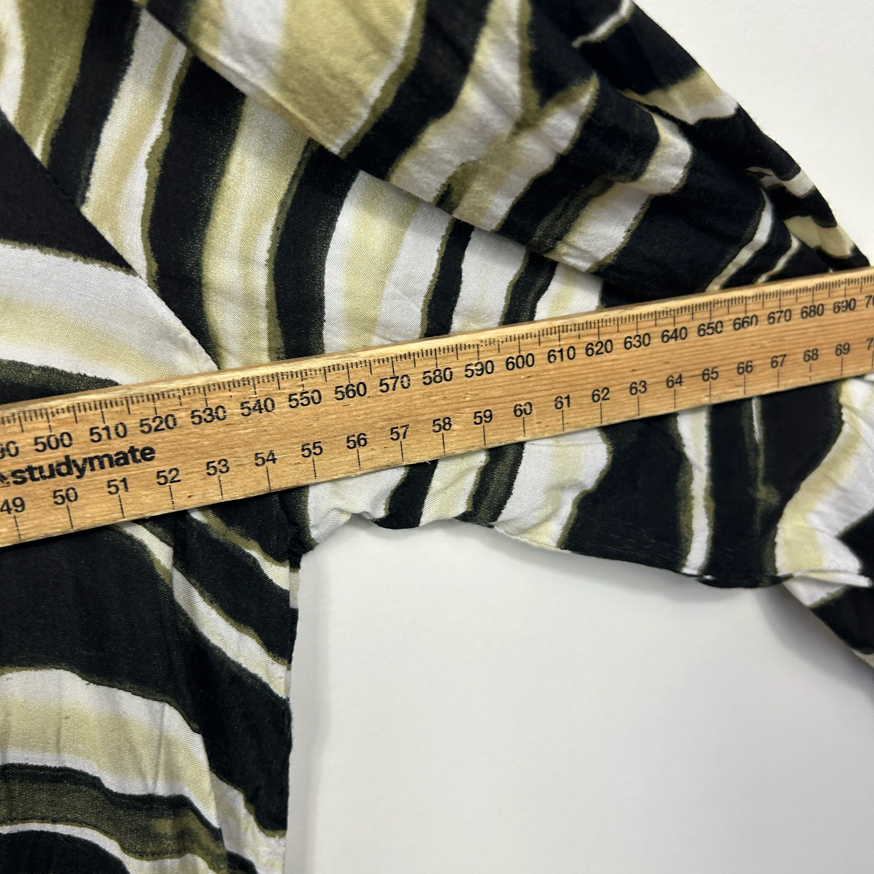 Yarra Trail Black Cream Olive Green Stripe Print Dress - Size 16 - Image 5
