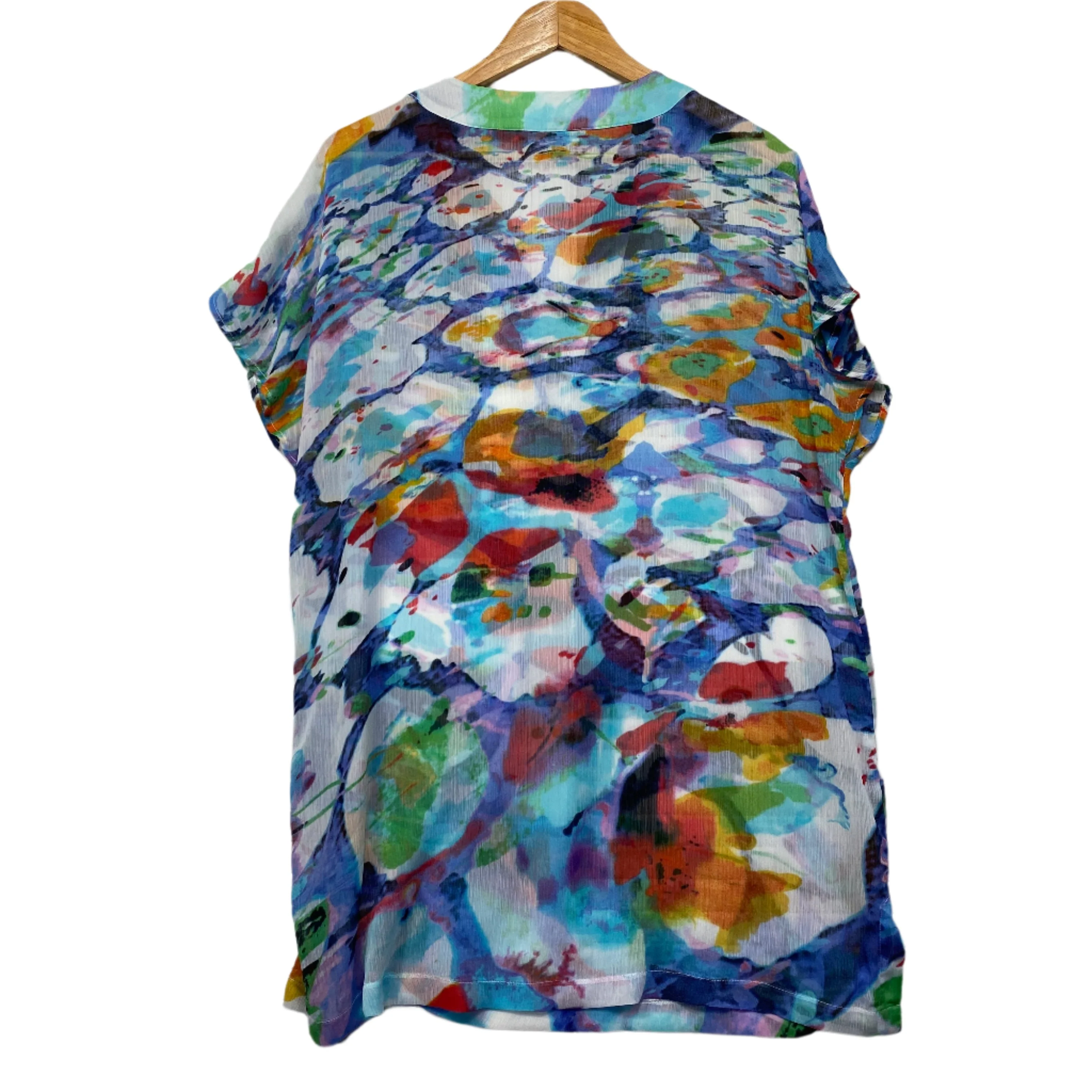 Yarra Trail Top Size 14 Short Sleeve Longline Multicoloured Sheer - Image 2