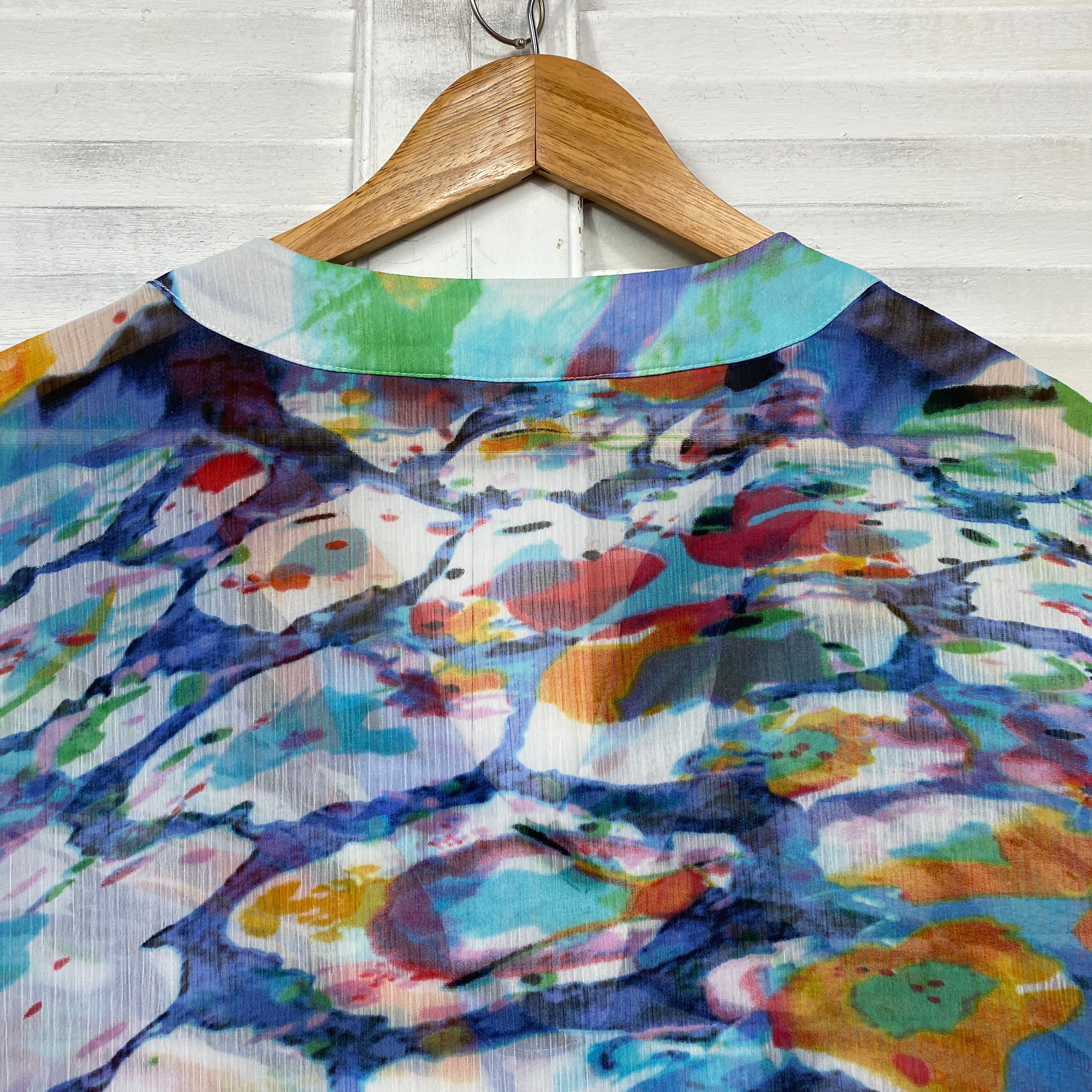 Yarra Trail Top Size 14 Short Sleeve Longline Multicoloured Sheer - Image 5