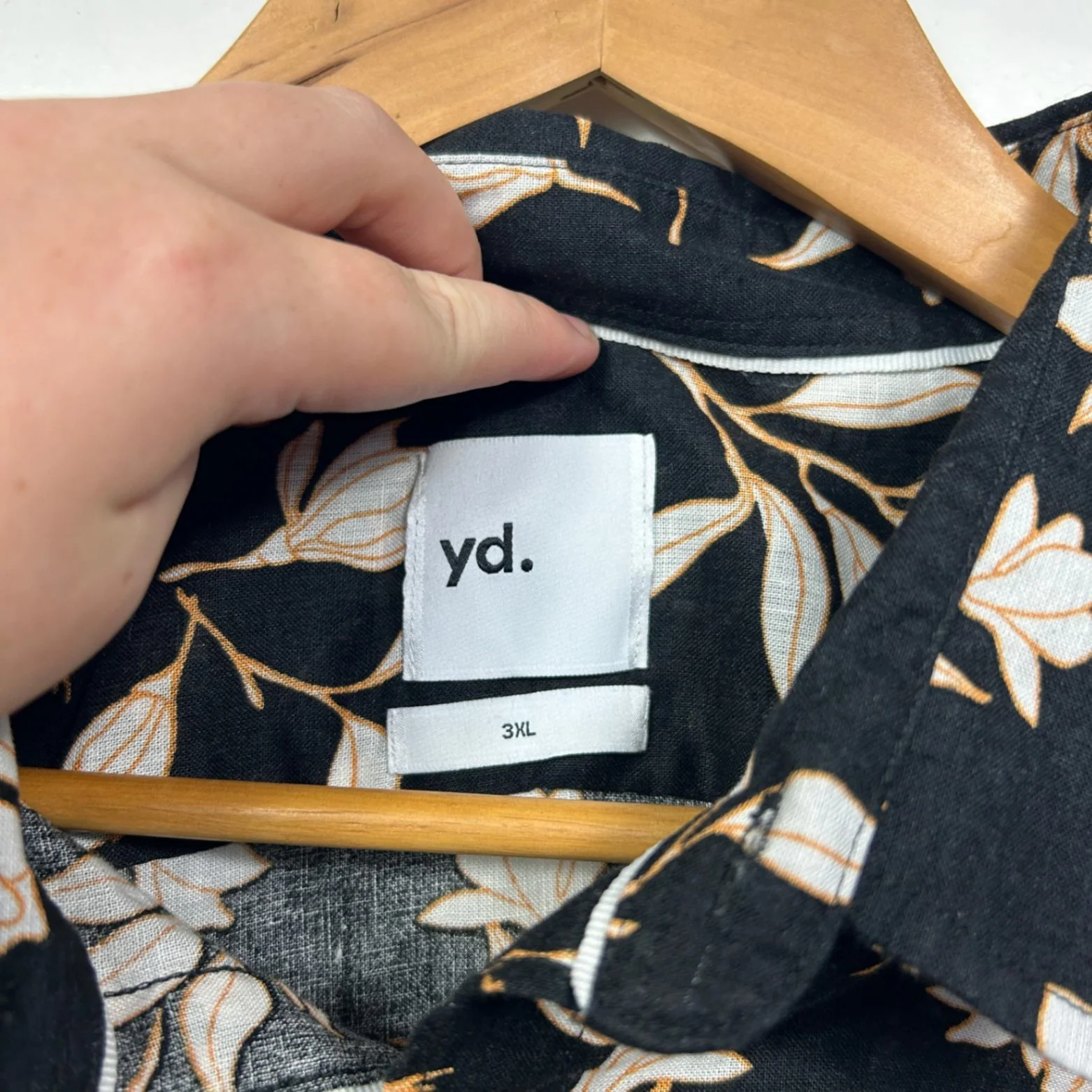 yd Mens Long Sleeve Black White Floral Casual Shirt Size 3XL - Image 3