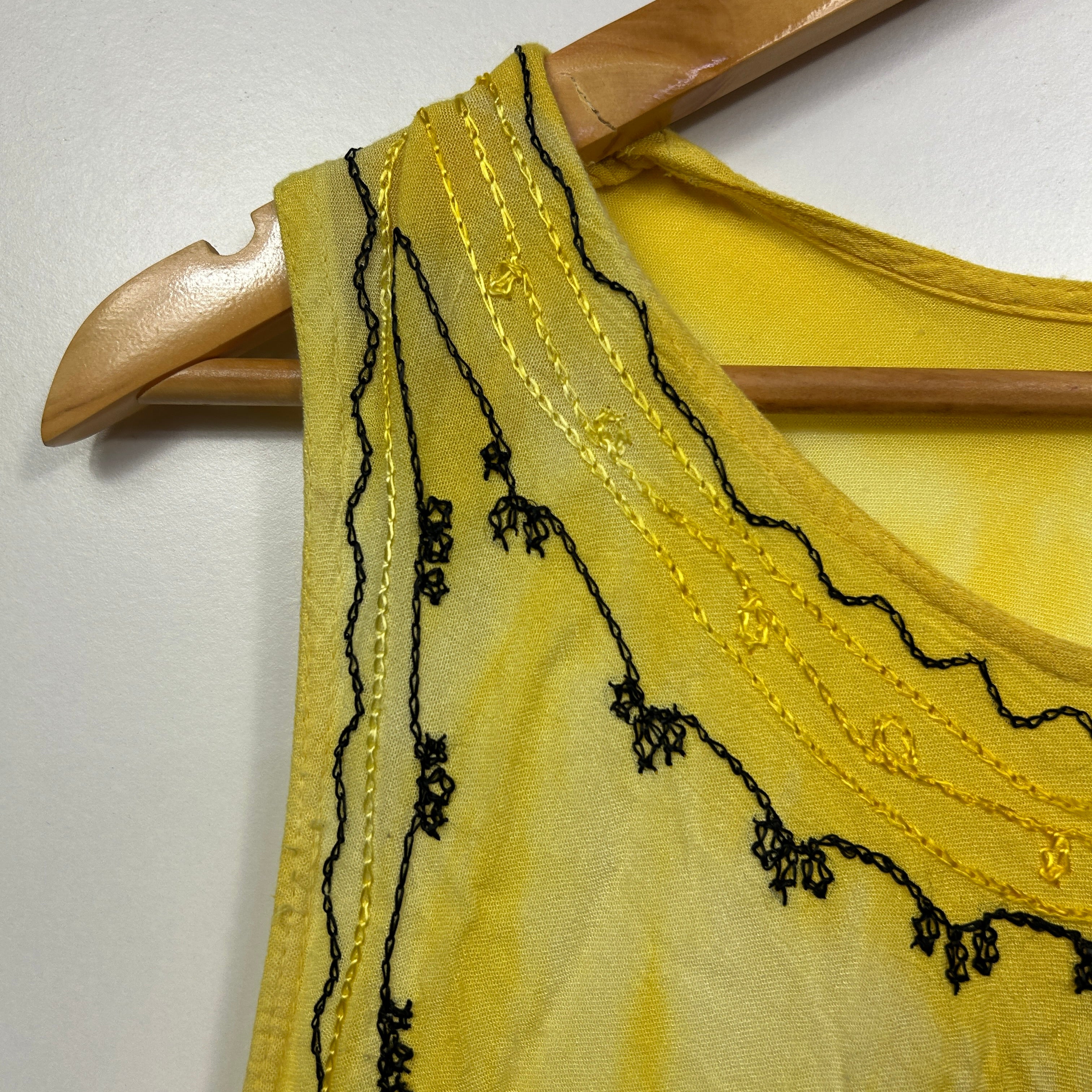 Yellow Tie-Dye Sleeveless Dress with Embroidered Detail - One Size - Image 3