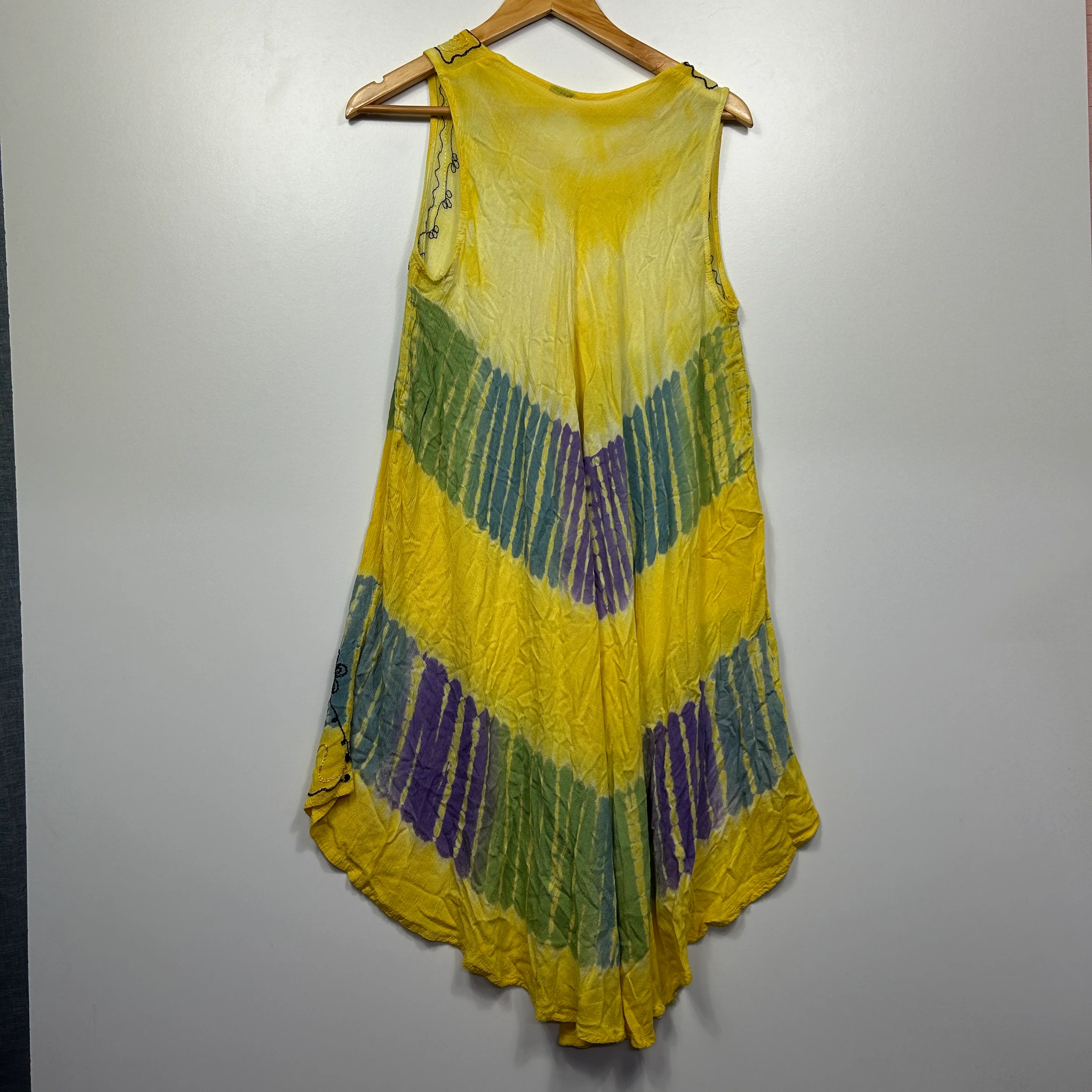 Yellow Tie-Dye Sleeveless Dress with Embroidered Detail - One Size - Image 4